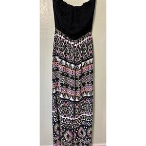 Liberty Love Strapless Black/Aztec print Light Jersey Blend‎ Jumpsuit  Size M